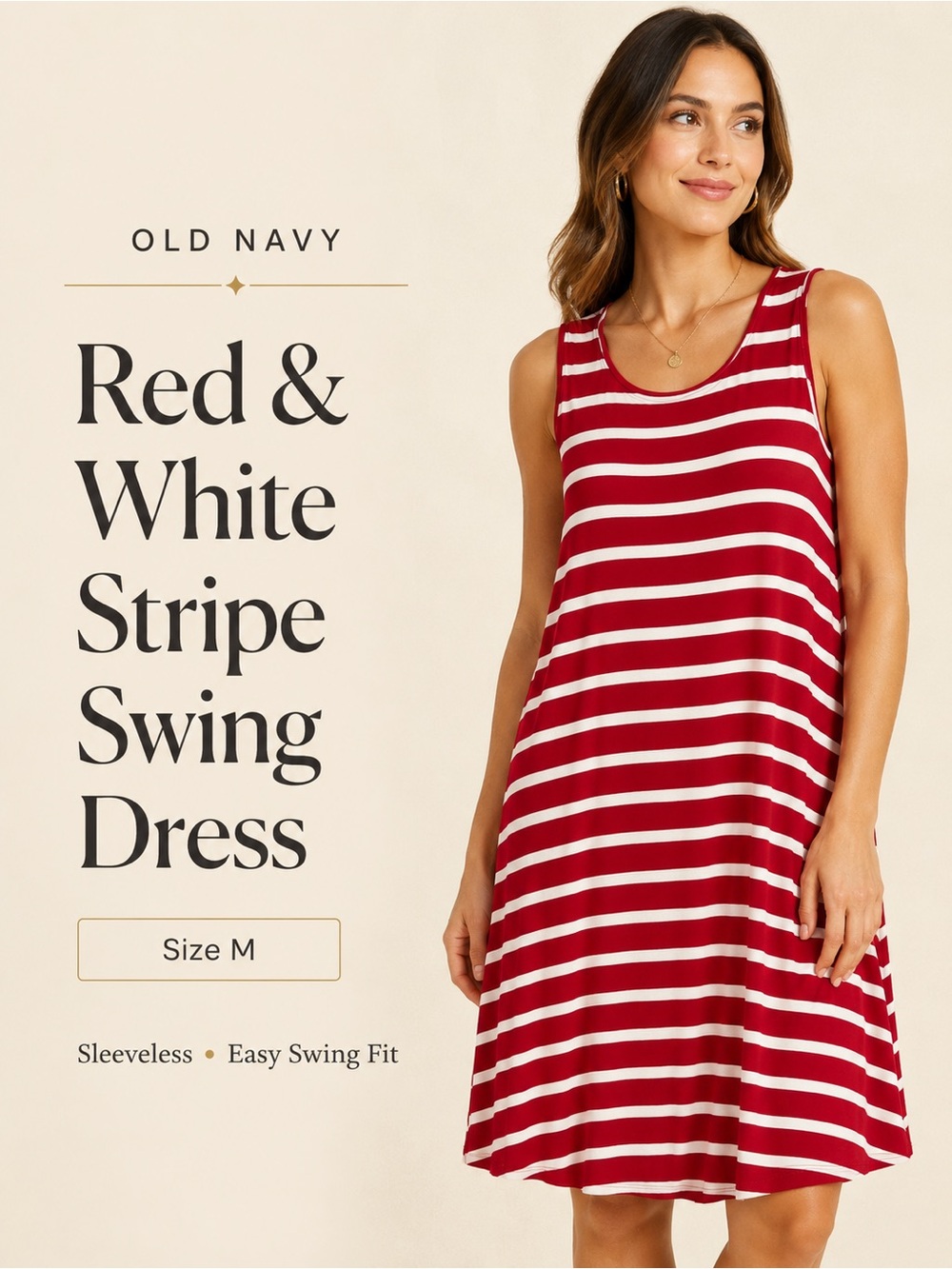 Old Navy Red and White Striped Sleeveless Swing Dress